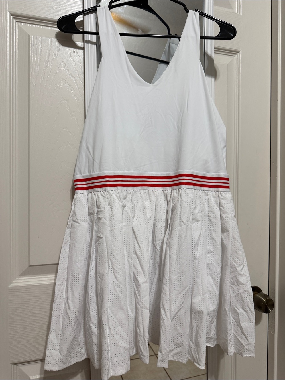 Avia White Sleeveless Activewear Dress with Red Waist Stripes
